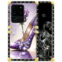 FKBRCL4U Compatible with Samsung Galaxy S20 Ultra Case, High Heeled Purple Diamond Rose Luxury Golden Decoration for Girl Women Soft TPU Shockproof Protective Hard PC Back