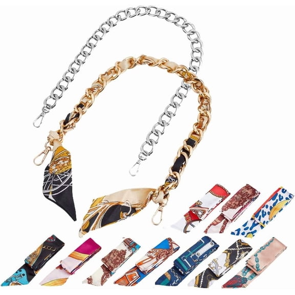2Pcs 23.5" Silk Scarf Metal Purse Handle Strap Handbag Chain Replacement Accessories Decoration Chain Straps