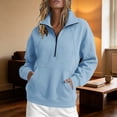 thumbnail image 2 of RUTAYY Women's Sweatshirt Long Sleeve Solid Color Quarter Zip Stand Collar Front Pocket Pullover Tops Sky Blue, 2 of 4