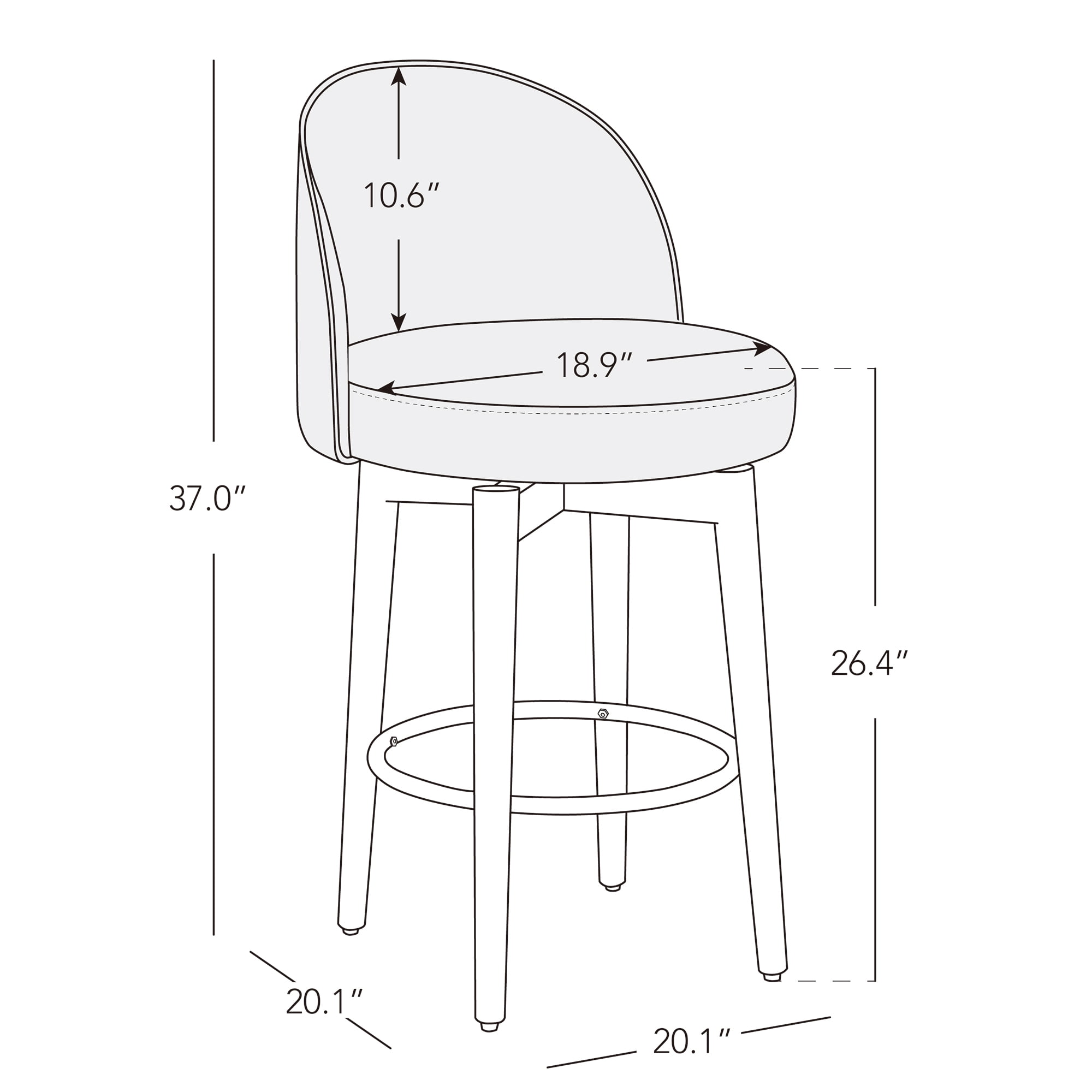 CHITA Counter Height Bar Stools Set of 2, 26 inch Swivel Barstools for Kitchen Island,Faux Leather in White