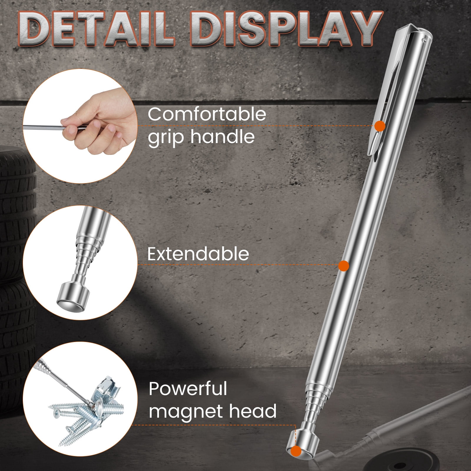 30PCS Telescoping Magnetic Pick up Tool 25.59" Grabber Reacher Tool with Pocket Clip Telescopic Retrieving Magnet Present for Man Father Mechanic Handyman Husband (Silver)