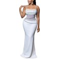 thumbnail image 1 of Vestido PORRCEY Hot Drilling Craft, sexy, de malla transparente, blanco, 1 of 6