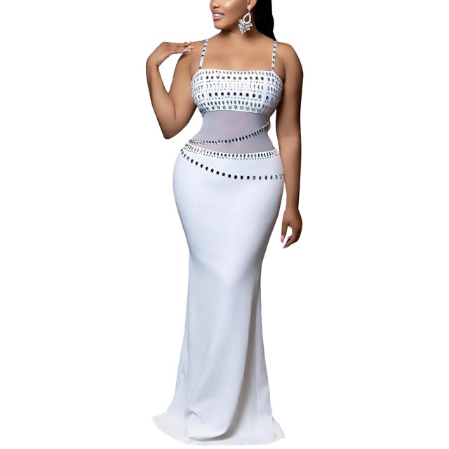 Vestido PORRCEY Hot Drilling Craft, sexy, de malla transparente, blanco