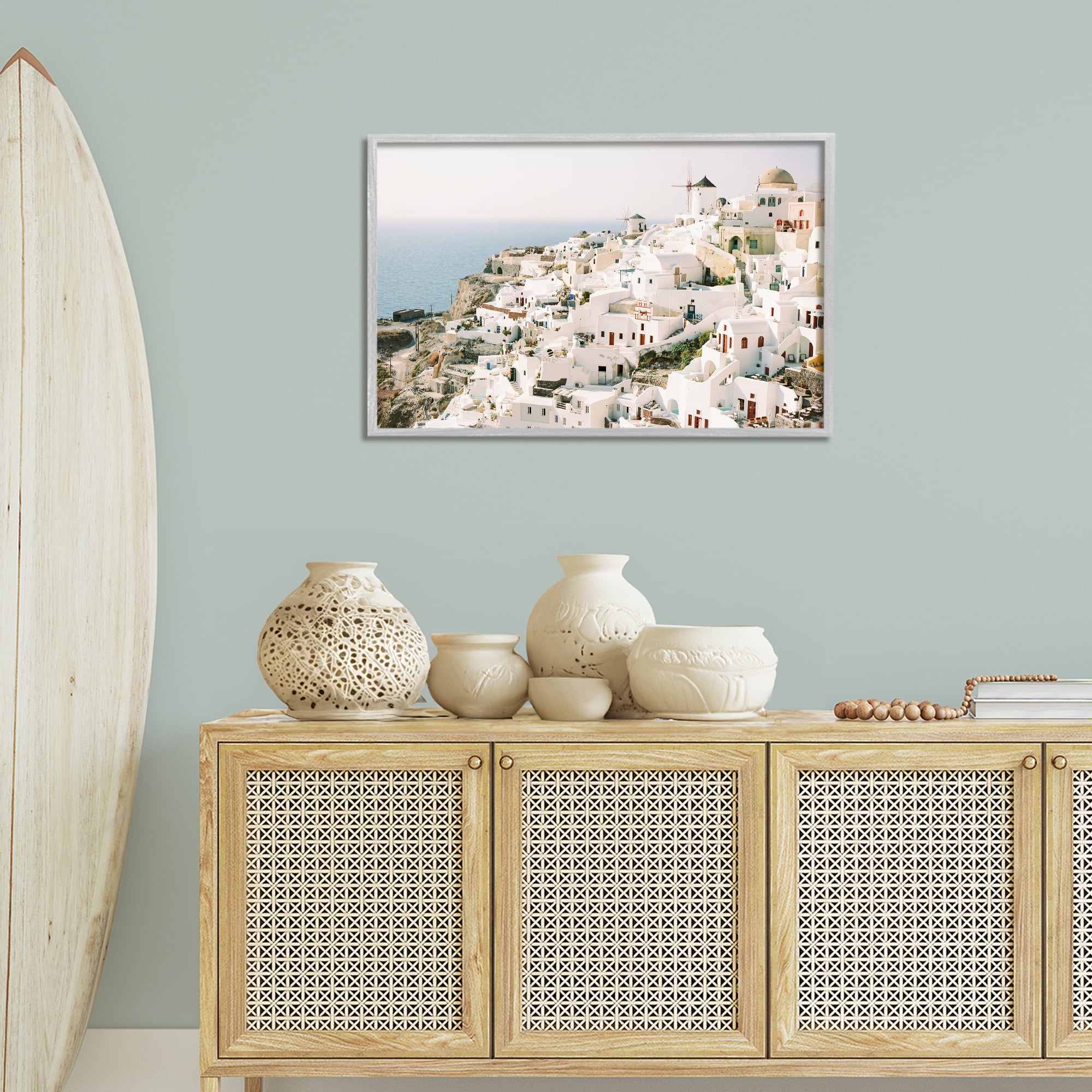 Stupell Industries European Seaside City Town & City Photography Gray Framed Art Print Wall Art, 30 x 20