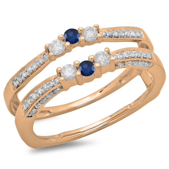 Dazzlingrock Collection 14K Round Blue Sapphire & White Diamond Ladies Wedding Band Enhancer Guard Ring, Rose Gold, Size 7.5