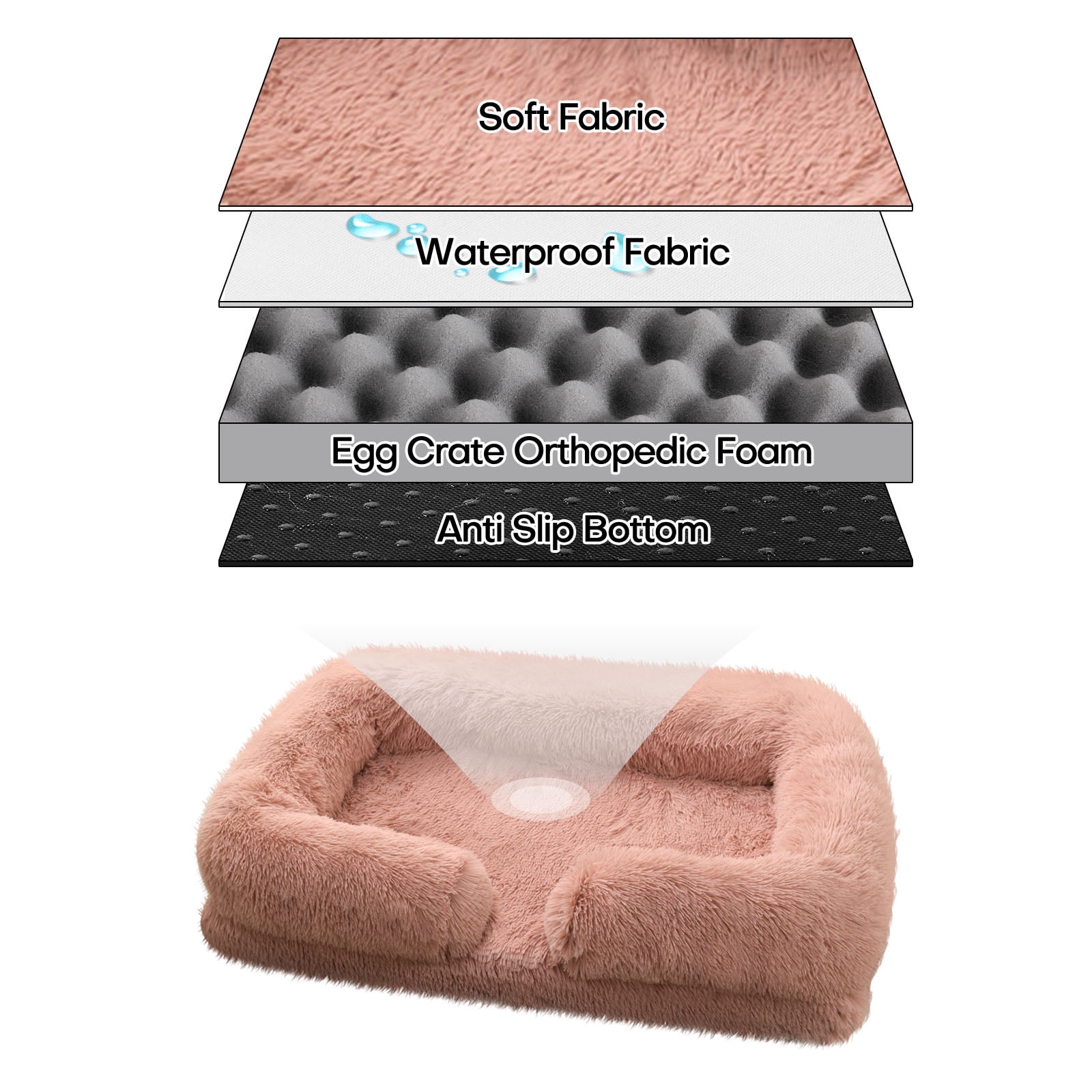 Sennaux Calming Dog Bed for Cats Puppy, Cozy Soft Plush Pet Bed Washable,S,Pink