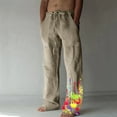 thumbnail image 1 of Pantalones largos de verano para hombre, de algodón y lino, con pierna ancha, estampados, con cordones, para deportes y vacaciones, 1 of 6