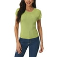 thumbnail image 1 of INSPIRE CHIC Camisetas de punto de manga corta casual para mujer, blusas básicas de verano de cuello redondo, ajuste slim, color sólido, S oliva, 1 of 6