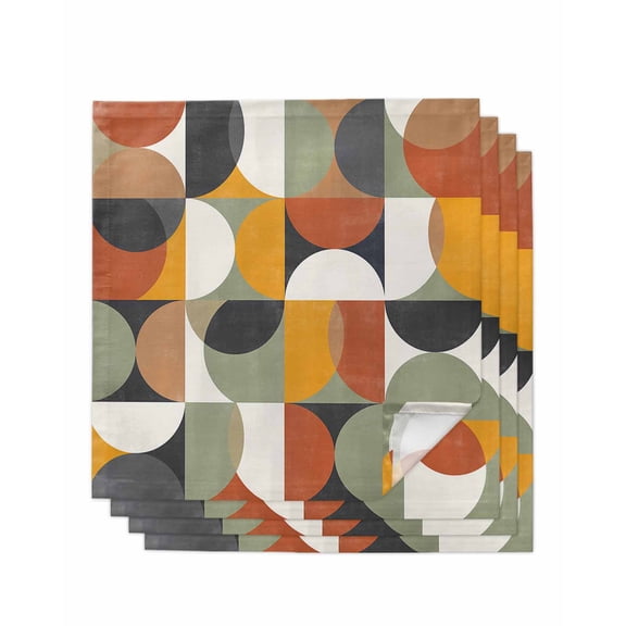 Cloth Napkins Mid Century Color Block Abstract Geometric Washable Soft Kitchen Dinner Napkin Set of 4