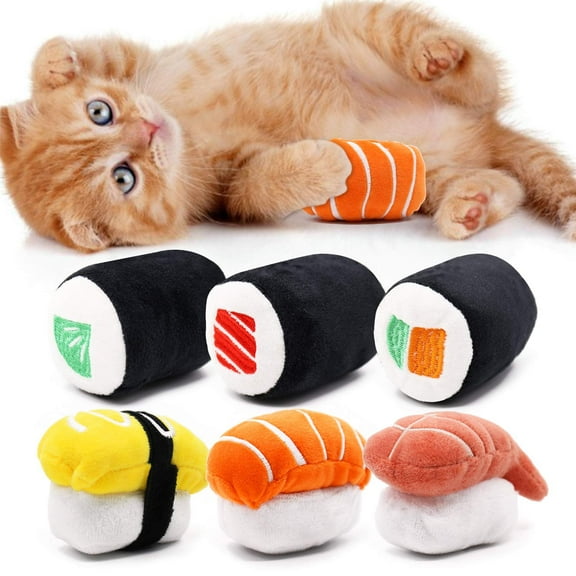 Distaratie 6PCS Sushi Catnip Toys, Interactive Chew & Dental Toy for Indoor Cats