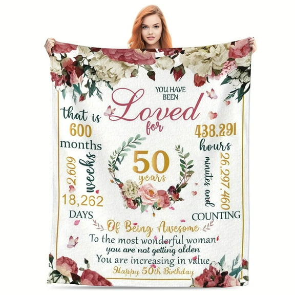 1 pc 50 Birthday Gifts for Women, 50th Birthday Blanket, 50th Birthday Decorations Gift Ideas for Her, 50 Year Old Gifts for Women Turning 50 and Fabulous