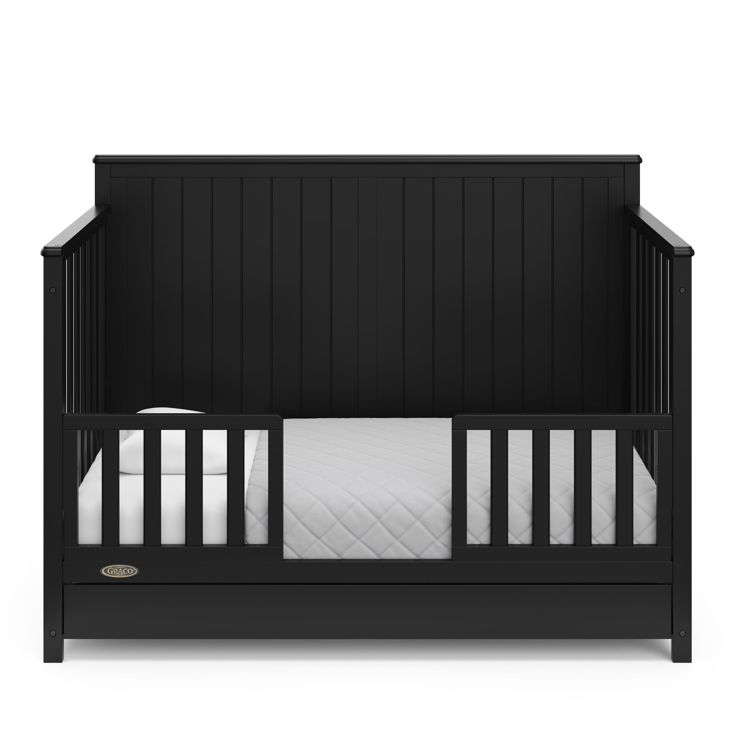 Graco Hadley 5-in-1 Convertible Crib with Drawer and Premium Crib & Toddler Mattress Bundle, Black