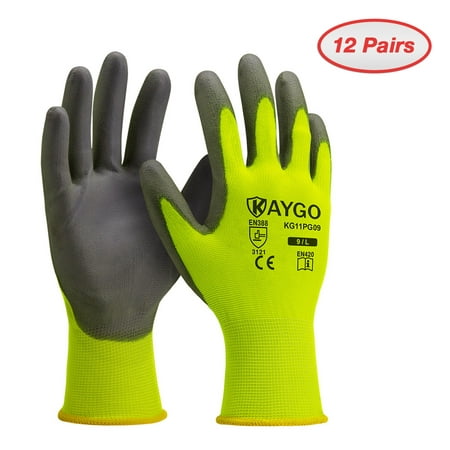 

Work Gloves for men and women 12 Pairs KAYGO KG11P Seamless Knit Working Glove with Polyurethane Coated for General Purpose