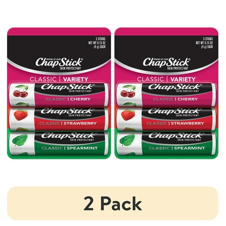 (2 pack) ChapStick Classic Cherry, Spearmint and Strawberry Lip Balm, 0.15 oz, 3 Pack