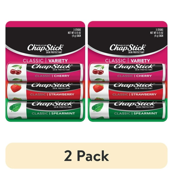 (2 pack) ChapStick Classic Cherry, Spearmint and Strawberry Lip Balm, 0.15 oz, 3 Pack