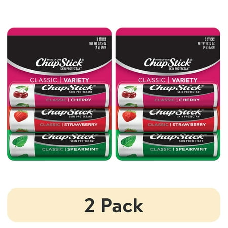 (2 pack) ChapStick Classic Cherry Spearmint and Strawberry Lip Balm 0.15 oz 3 Pack