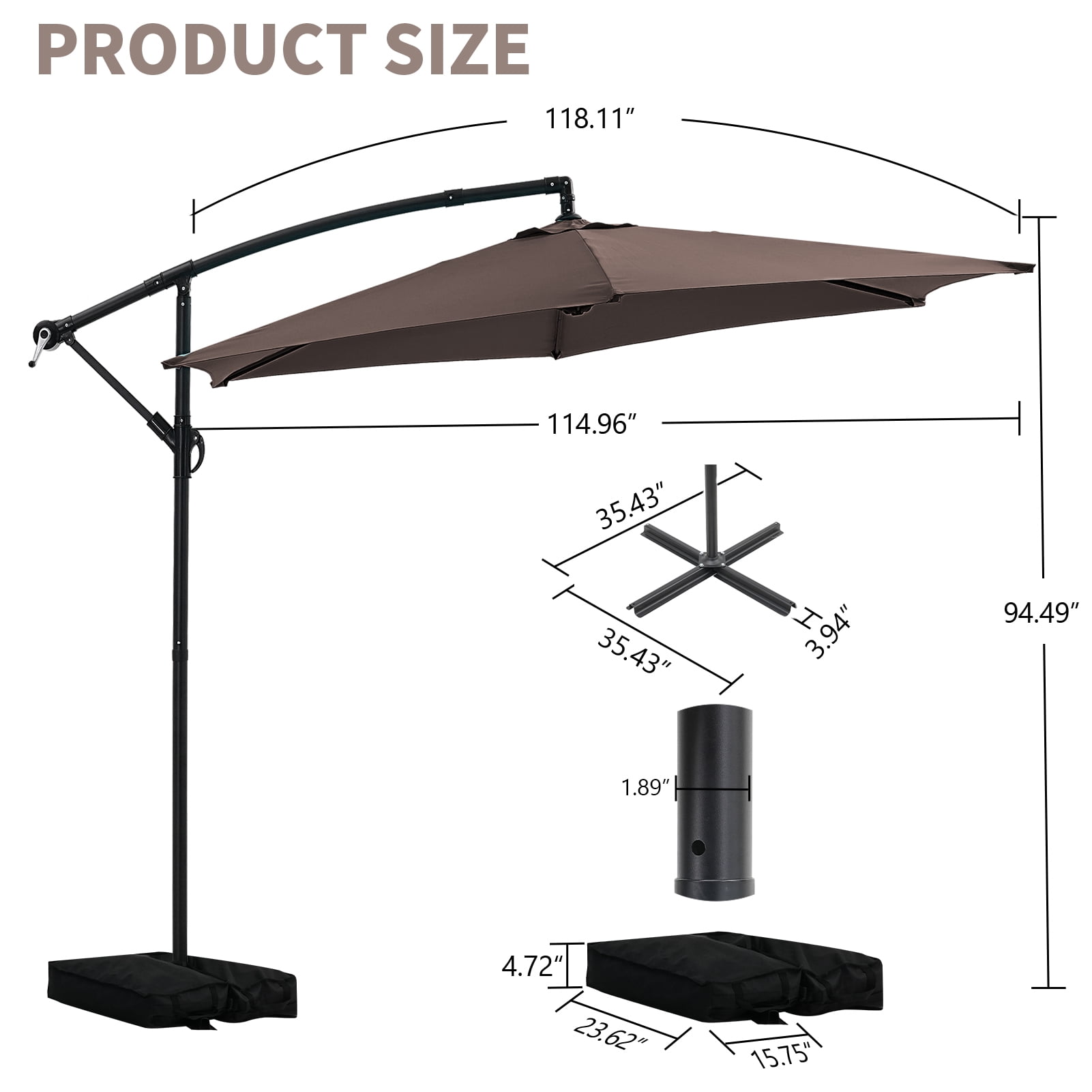 Autlaycil 10 ft Cantilever Offset Outdoor Patio Umbrella with Base Stand Rotate and Tilt - Brown
