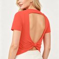thumbnail image 5 of TEAJOPSUU Womens Summer Tops Backless Short Sleeve Twist Back Athletic Shirts Casual Outdoor Solid Blouses Red, 5 of 8