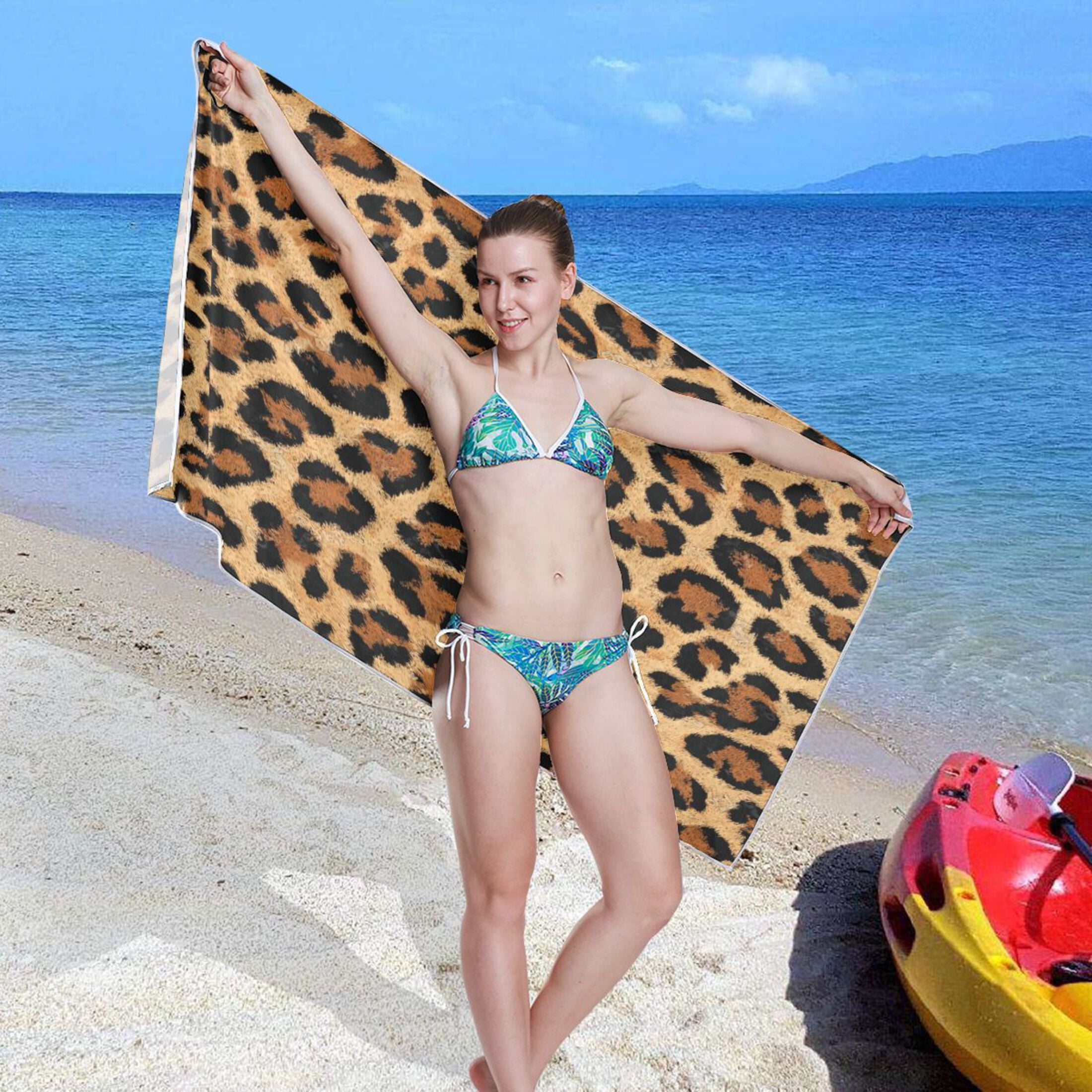 Quick-Dry Beach Towel 71x31in with Storage Bag, Sand Free Microfiber Towel for Travel, Swimming, Camping Wild Amber Cheetah