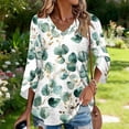 thumbnail image 4 of Delconic Women’s Casual Floral Print V Neck Three Quarter Sleeve Loose Fit Blouse Top for Everyday Wear and Comfortable Style Light Green L, 4 of 7
