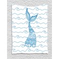 thumbnail image 1 of Whales Tapestry, Line Art Waves and Zentangle Ornamental Fish Tail Monochrome Nautical Print, Wall Hanging for Bedroom Living Room Dorm Decor, 40W X 60L Inches, Sea Blue and White, by Ambesonne, 1 of 2