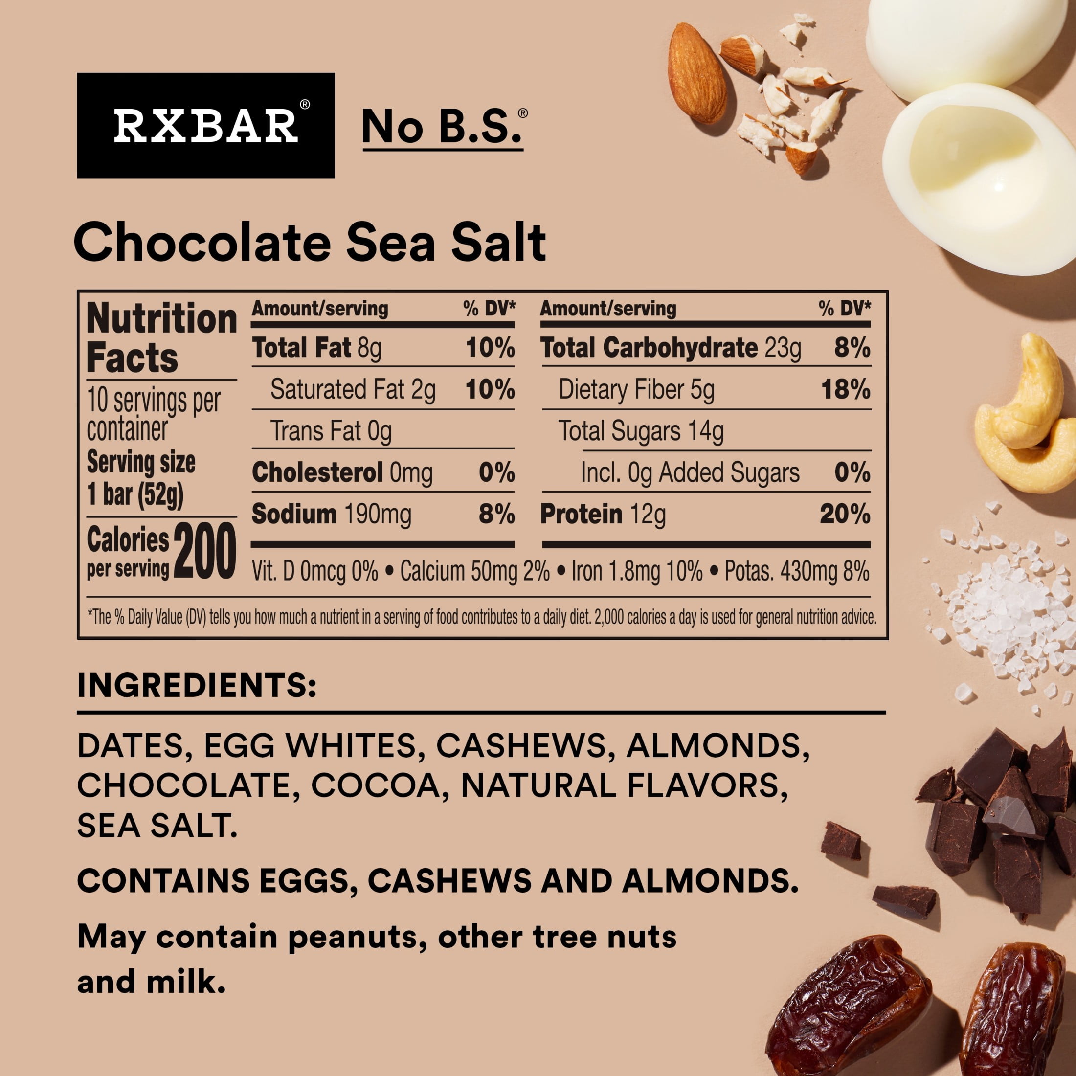 RXBAR, Chocolate Sea Salt Gluten-Free Protein Bars, 10 Count