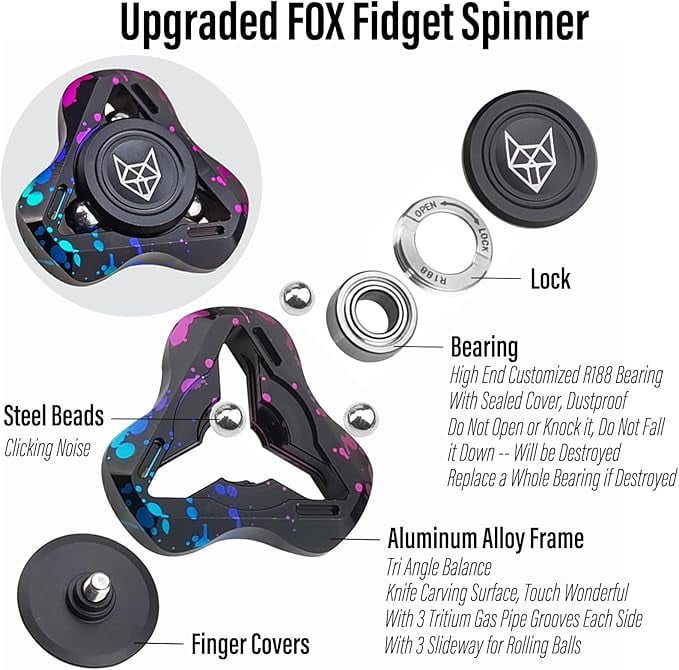 2025 latest Upgraded Fox Metal Fidget Spinner for Adults – Stainless Steel High-Spin Gyro, Silent Bearings EDC Anxiety Relief (Aluminum Color)