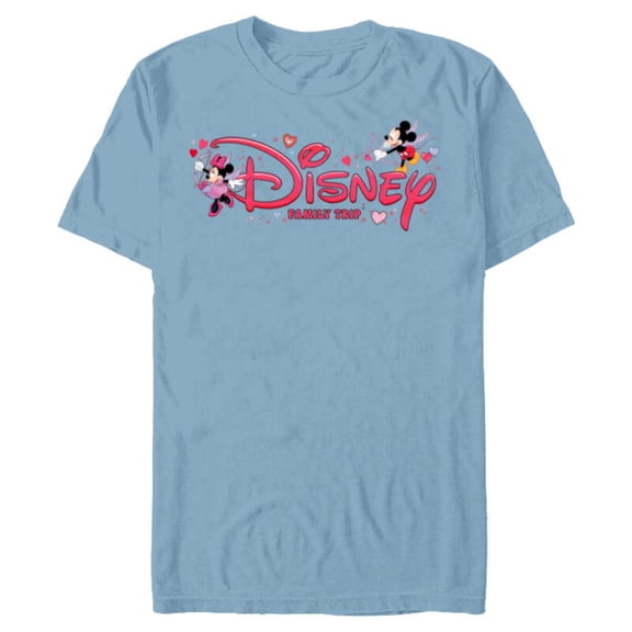 Disney Mickey & Minnie Valentine's Day Family Trip Logo - Short Sleeve Blended T-Shirt for Adults - Customized-Ocean Blue