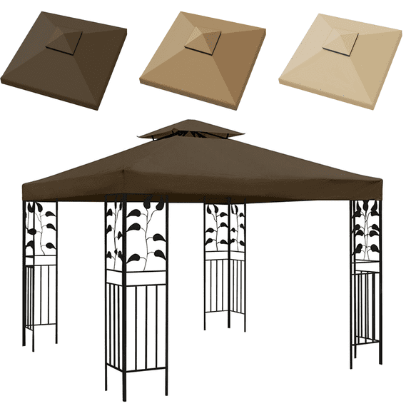 Dolemoduo 2-Tier Replacement Gazebo Canopy Top Patio 10'x10' PU Water Resistance Gazebo Canopy Replacement Top Cover-coffee