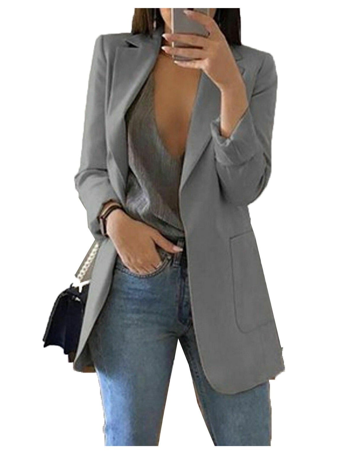 Women Slim Casual Blazer Jacket Top Outwear Long Sleeve Career Formal Long Coat