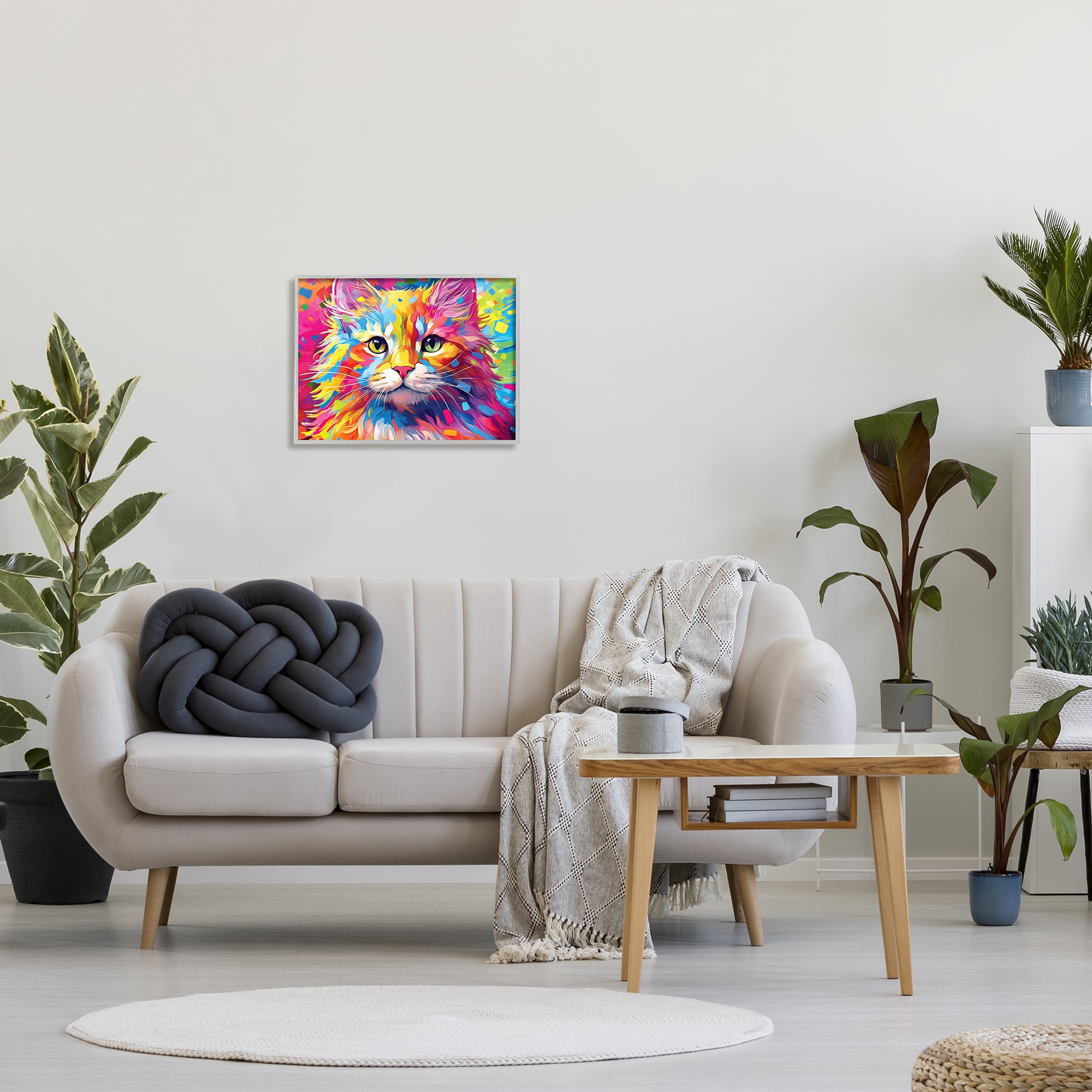 Stupell Industries Vivid Cat Painting Animals & Insects Painting Gray Framed Art Print Wall Art, 20 x 16