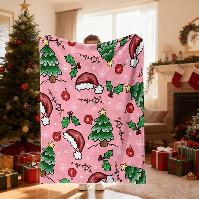 Manta Festiva, Cubrecama Suave, Edredón Ligero con Diseño de Caja de Regalo Navideña, 100x75cm, Fibra de Poliéster, Aislamiento Térmico para Sofá, Sillón, Cama