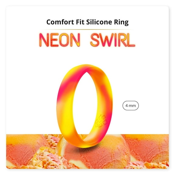 Neon Orange Yellow Pink Swirl Breathable Silicone Ring 4mm Bandwidth