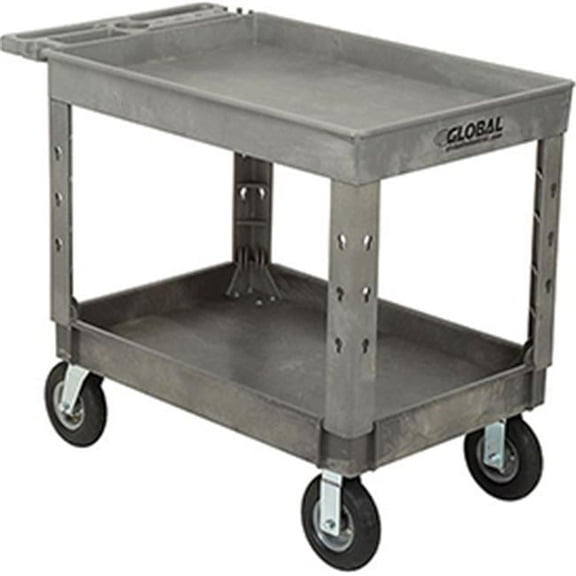 Strength Plastic 2 Tray Shelf Service & Utility Cart, 44 x 25.5, 8 in. Pneumatic Wheels - Gray