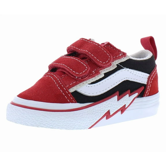 Vans Old Skool Velcro Bolt Suede Infant/Toddler Shoes Size 5, Color: Red/Black
