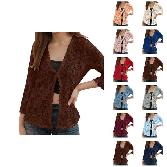 Women's Casual Solid Color Cardigan Lacy Sheer Beach Cover Up Shirt For Sun Cardigan Sweaters for Women