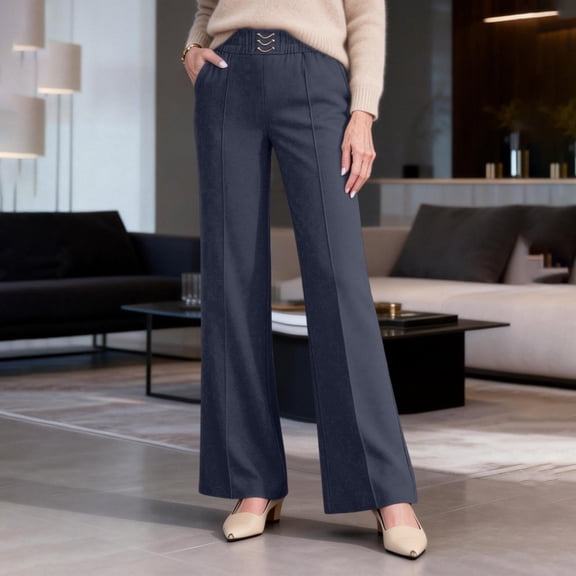 Endives Women's Pants Soft Senior Ladies Wide Leg Pant High Waist Stretch Dressy Business Pants Dark Gray