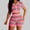 Pink 01, variant on Karymi Womens Workout Tops 2-Piece Knit Outfit, V-Neck Short Sleeve Button Down Cropped Top High Waist Knit Shorts, Hollow Out Rainbow Stripe Casual Set Going Out Tops