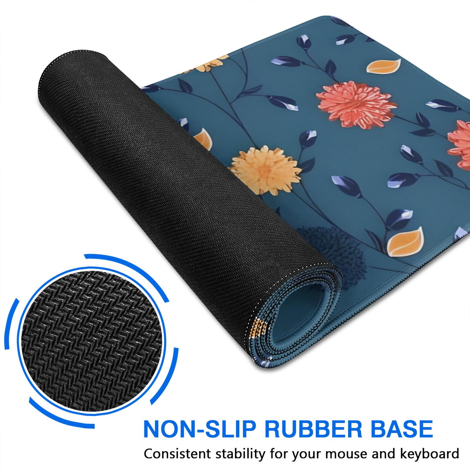 Long Mouse Pads for Desk,Pioneer Flower Floral Print Pattern Desk Mats on Top Of Desks, Desk Mouse Pad Extra Large with 3mm Non-Slip Base and Stitched Edge for Gaming,Office,Work,Home 47.3"x23.6"