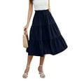 thumbnail image 5 of Women's Solid Color Floral Lace Elastic Waist Loose Long Skirt - Stylish Floral Print A-Line Maxi Skirt with Adjustable Tie for Casual Outfits and Summer Occasions,Navy L, 5 of 5