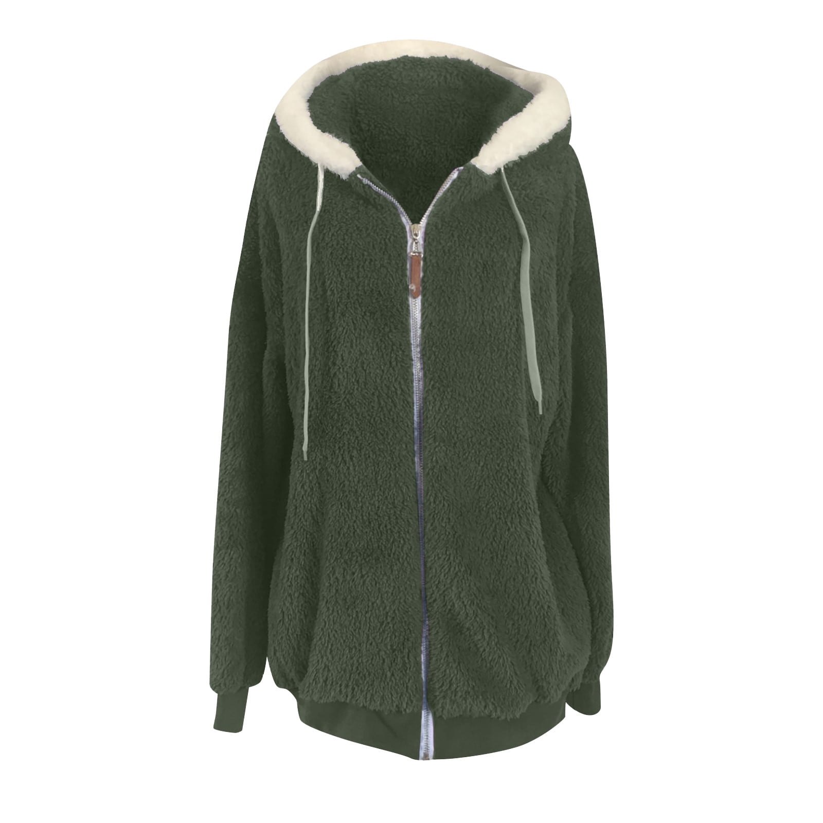 Womens Winter Coats and Jackets with Hood Plus Size S-5X Fleece Full Zipper Up Coat Casual Solid Long Sleeve Warm Outerwear Jacket