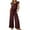 Burgundy, variant on Wyobmus Wide Leg Jumpsuits for Women 2025 Summer Outfit Rompers Ruffle Cap Sleeves Crew Neck Rompers Drawstring Pleated Overalls With Pockets Beige