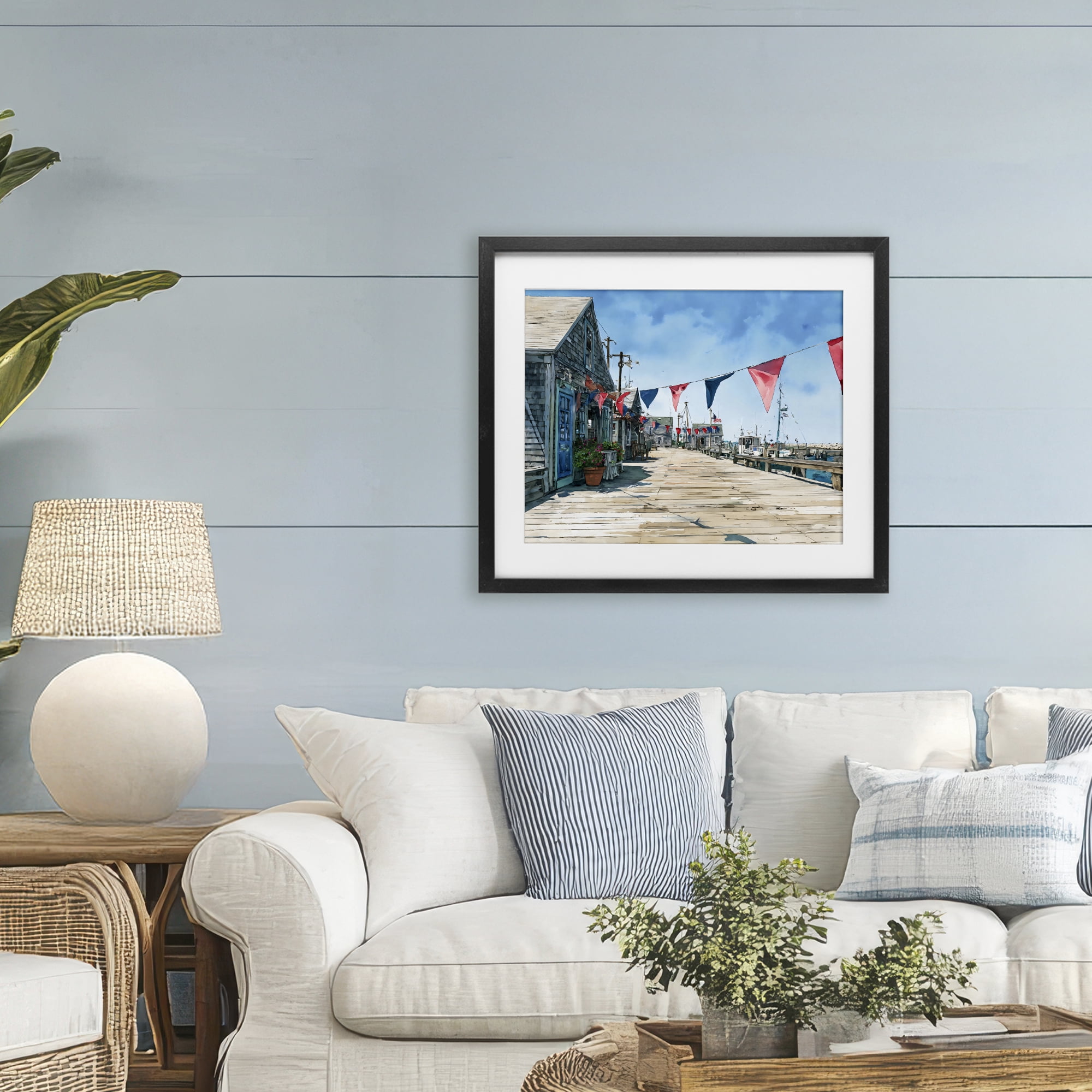 Stupell Industries Seaside Fishing Wharf Black Framed Print Under Glass, design by Franklyn Gregory