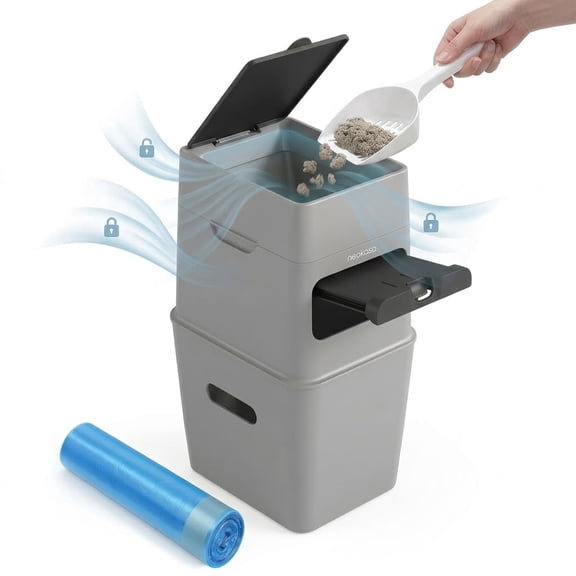 Neakasa PooGuard Cat Litter Disposal System, 9.2L Odor-Control Trash Can with Wider Opening, Gray