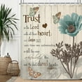 thumbnail image 3 of Rustic Elegant Teal Flower Shower Curtain, Bible Verse Inspirational Motivational Quote Waterproof Fabric Shower Curtain Set, Polyester Vintage Farmhouse Floral Bathroom Decor with Hooks 72x72 Inch, 3 of 4