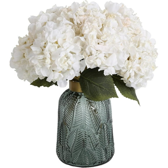 White Hydrangea Artificial Flowers, Heads Silk Hydrangeas Vintage Dried Flowers with Stems White Fake Hydrangea for Arrangement Centerpiece Home Wedding Party Decor (White)