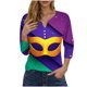 thumbnail image 1 of Camisetas de Manga Corta para las Mujeres, Estampado 3/4 Manga Cuello Redondo Superior, Moda Tela de Imitación Casual, 1 of 6