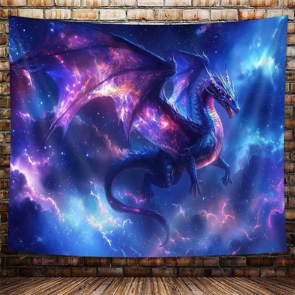 Dragon Tapestry, Medieval Fantasy Animals Cool Trippy Purple Dragon Tapestry for Bedroom Aesthetic, Nebula Blue Tapestry Wall Hanging, Men Boys Poster Blanket College Dorm Backdrop Decor, 40X30in