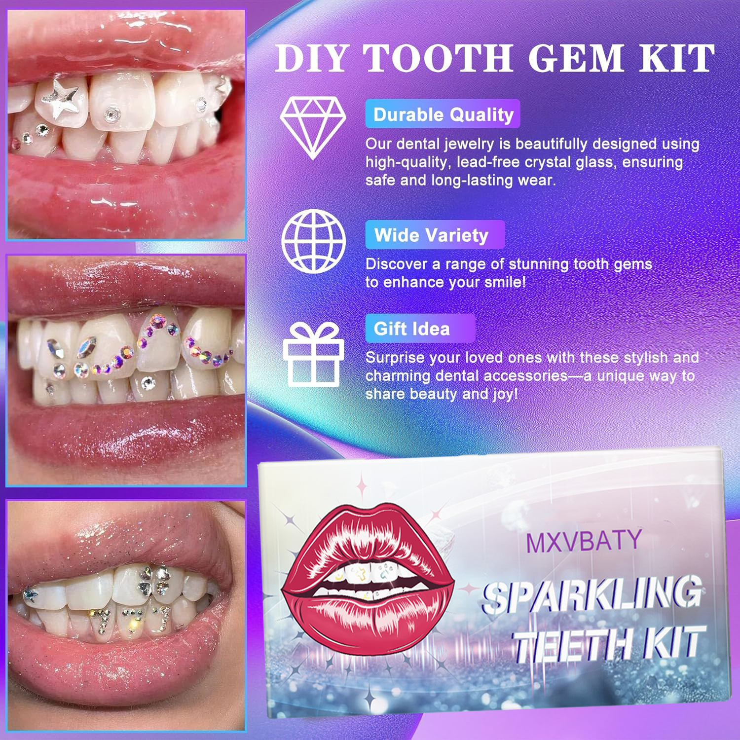 DIY Tooth Jewelry Kit - 15Shapes Bedazzle Gems, Teeth Jewelry Starter Set