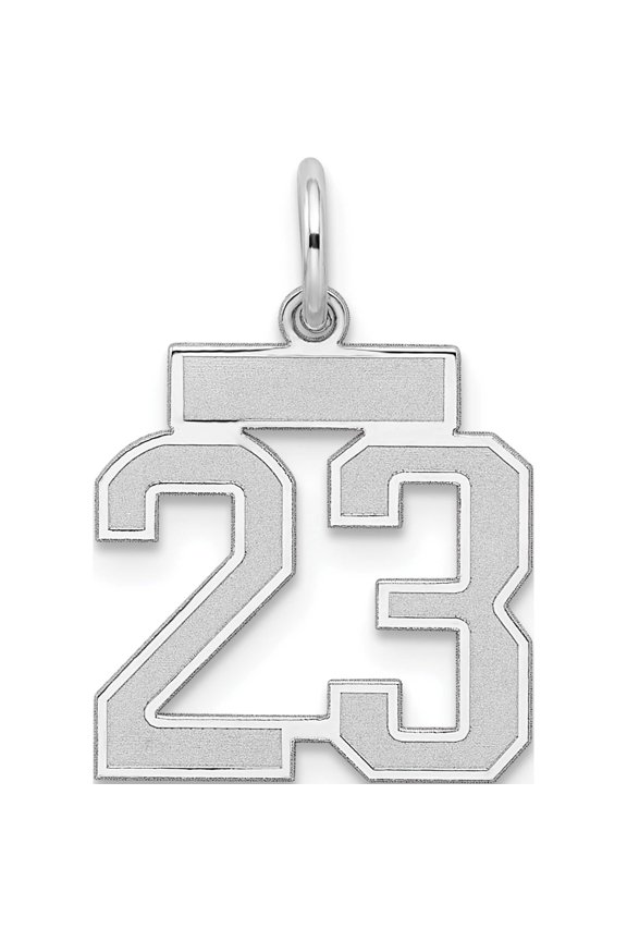 Sterling Silver Silver/Rhodium-Plated Satin Number 23 Charm (19 X 14) Made In United States qps23